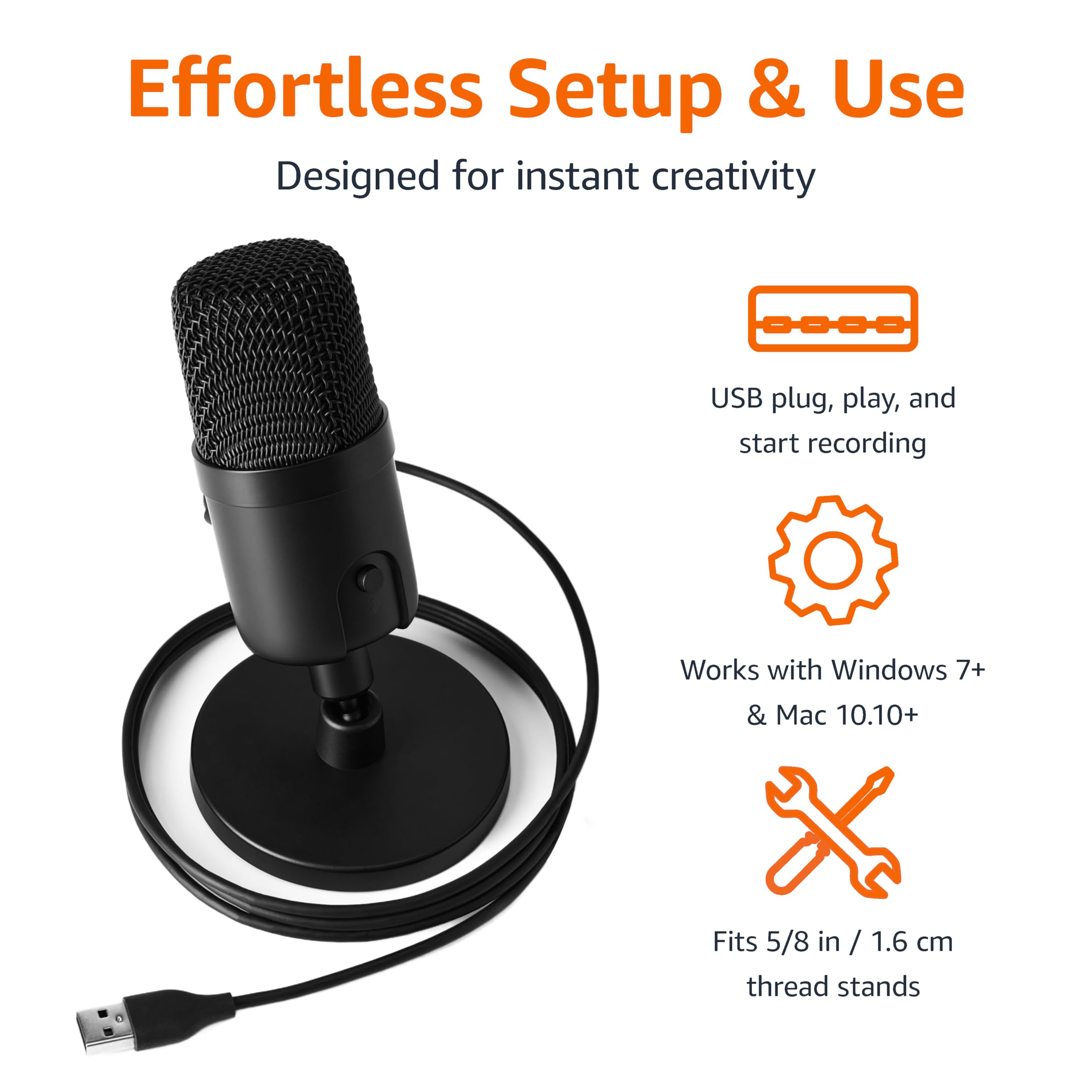 Amazon Basics USB Condenser Microphone for Streaming, Recording, and Podcasting on PC, Plug and Play, Cardioid Pickup, Adjustabl